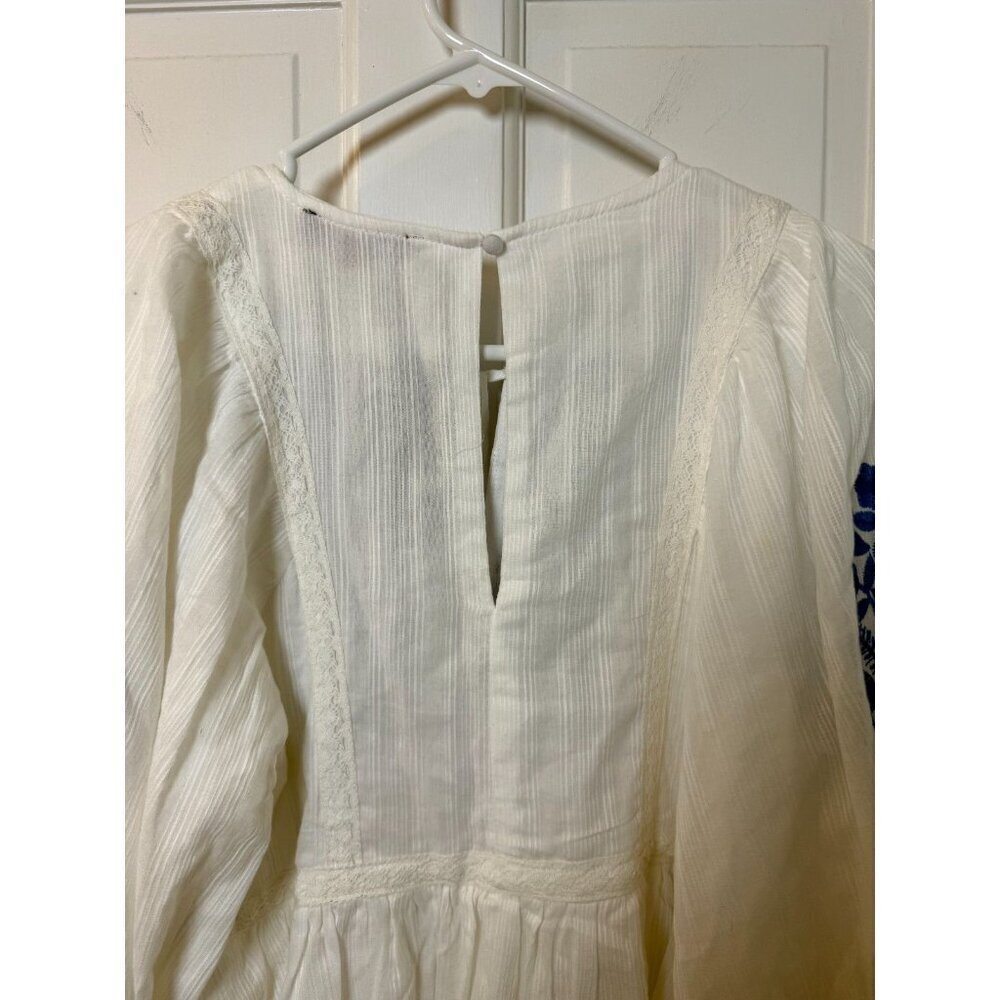 Lulus White & Blue Embroidered Shift Dress Long Puff Sleeve Size Small NWT - Picture 8 of 14
